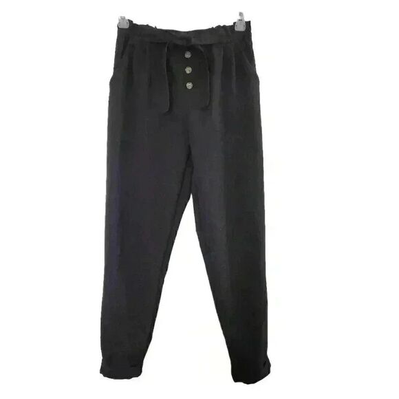 H&M Girl's Black Poly/Spandex Elastic Waistband Pants w Tie - Picture 1 of 9